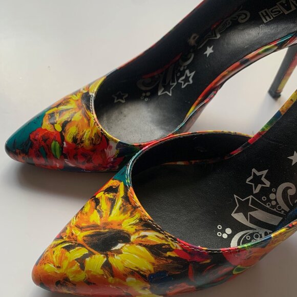 TRASH Sunflower Print High Heels | Size 8 | Bright Floral Pointed Toe Pumps - Picture 2 of 6